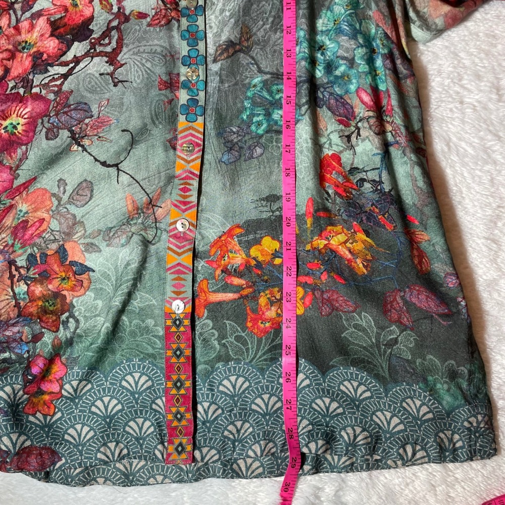 John Mark Womens Floral Mixed Print Button Up Tunic Top L Boho Chic Whimsical - Picture 6 of 6